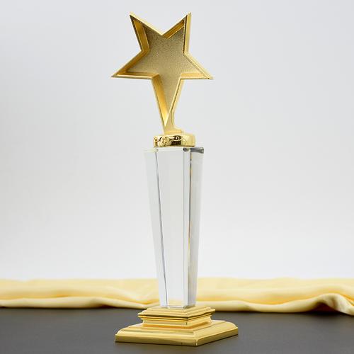 星光闪烁水晶金属奖杯定做企业logo水晶工艺品奖牌